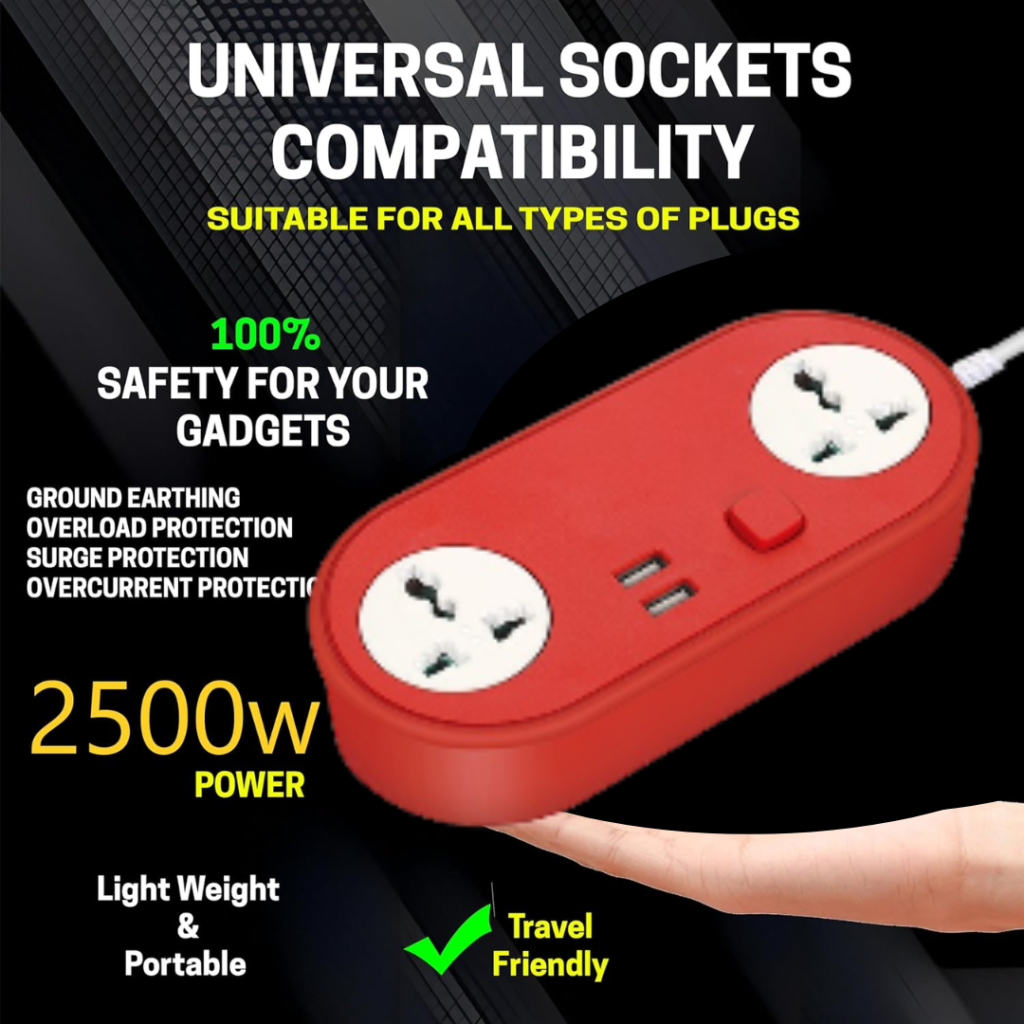 KLICK GADGETS HEAVY DUTY EXTENSION BOARD 6V-2.4 Amp WITH 2 SOCKET RED