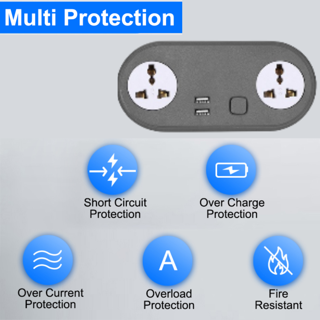KLICK GADGETS HEAVY DUTY EXTENSION BOARD 6V-2.4 Amp WITH 2 SOCKET GREY