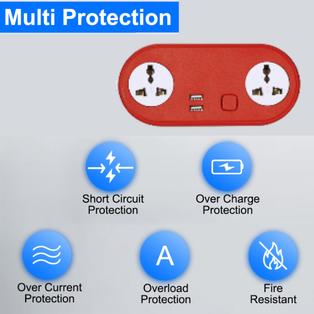 KLICK GADGETS HEAVY DUTY EXTENSION BOARD 6V-2.4 Amp WITH 2 SOCKET RED