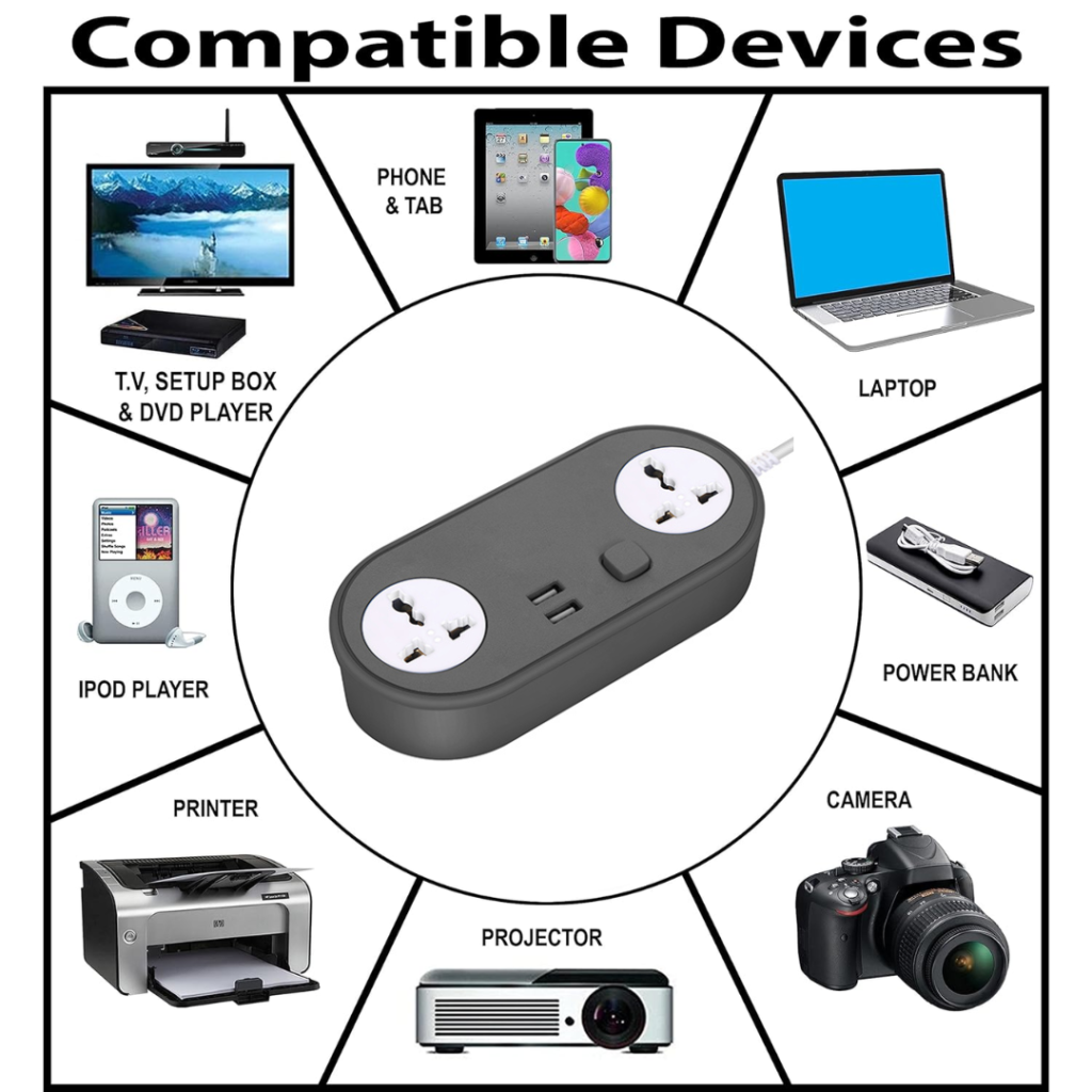 KLICK GADGETS HEAVY DUTY EXTENSION BOARD 6V-2.4 Amp WITH 2 SOCKET GREY