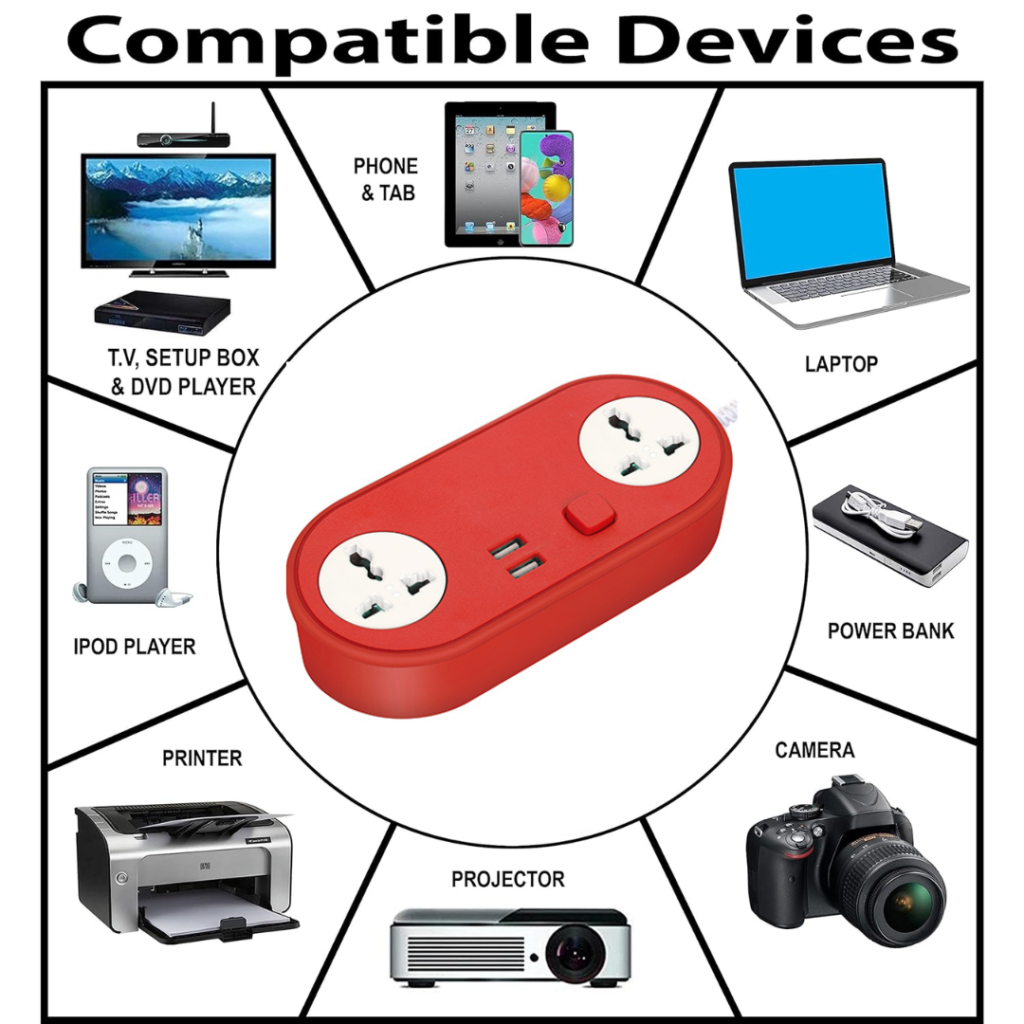 KLICK GADGETS HEAVY DUTY EXTENSION BOARD 6V-2.4 Amp WITH 2 SOCKET RED