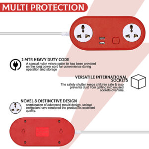 KLICK GADGETS HEAVY DUTY EXTENSION BOARD 6V-2.4 Amp WITH 2 SOCKET RED