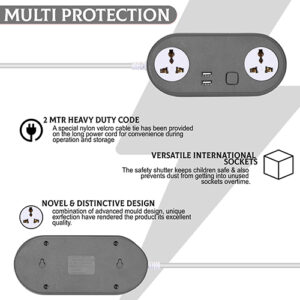 KLICK GADGETS HEAVY DUTY EXTENSION BOARD 6V-2.4 Amp WITH 2 SOCKET GREY